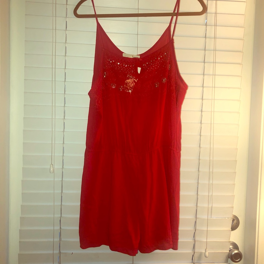Red Romper with Rhinestone details